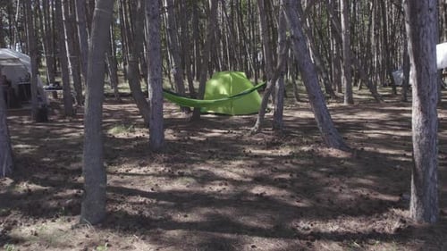 Drone Flies Low Over a Campsite