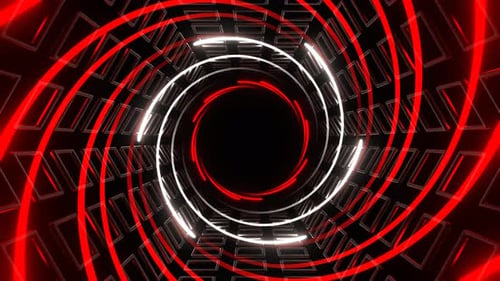Rote und weiße Neonspirale im sechseckigen Tunnelhintergrund Vj Loop In 4K