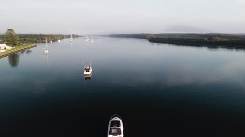 Aerial view of boats in the river, Australia.