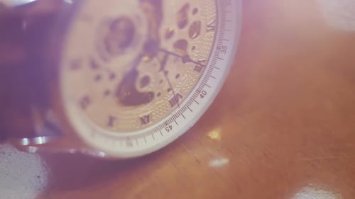 Mechanical Watch Up Close Stopwatch on Hand is on the Camera's Focus
