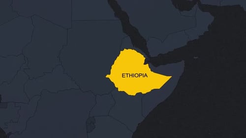 Flat Design World Map Zoom to Ethiopia Highlight