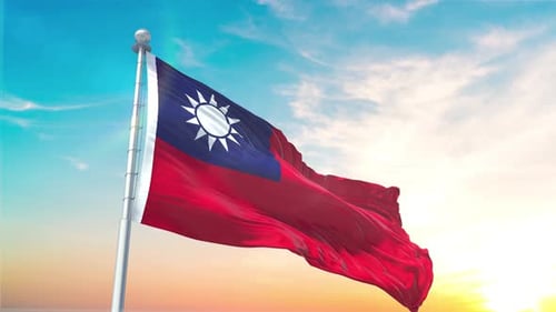 Realistic Taiwan National Flag Waving in the Wind