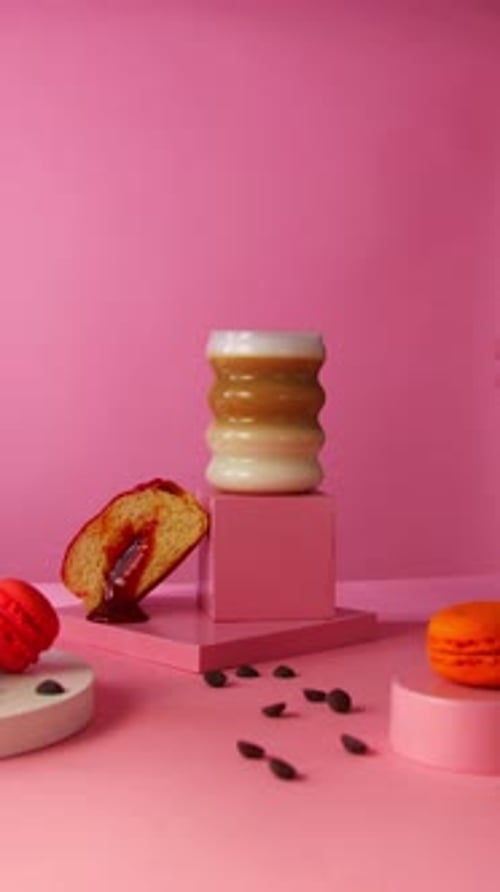 Coffee and Jam Toast on Pink Surface