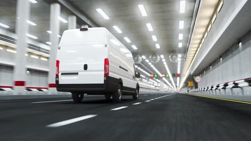 Un fourgon de livraison se déplaçant à l'intérieur d'un tunnel a fait une boucle d'animation vidéo 3D transparente