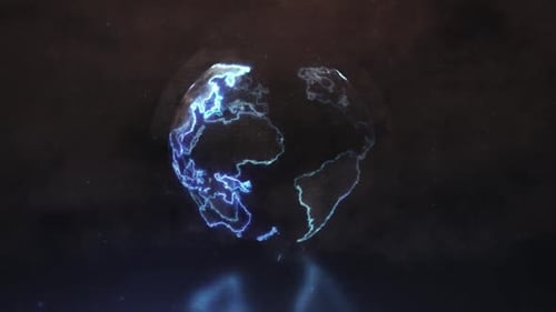 Futuristic Digital Earth Globe with Blue Light Rays Animation