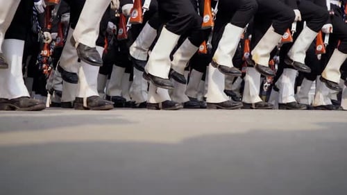 Marching Group in Black and White Uniforms