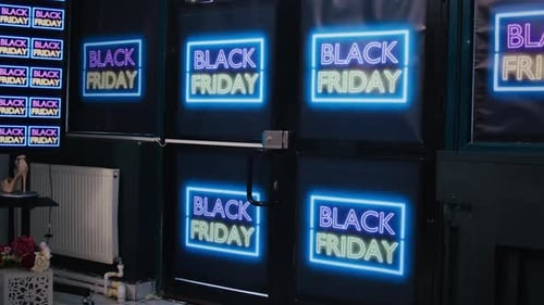 Store Entrance Decorated on Black Friday