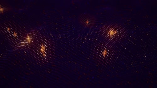 Futuristic Blue Orange Technology Point Wave Motion with Glowing Data Points Digital AI Cyberspace