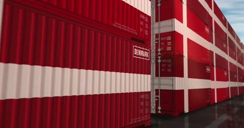 Denmark export cargo containers in row endless
