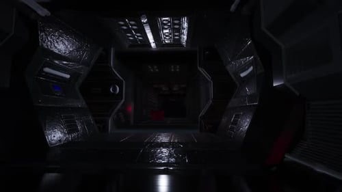 Sci Fi Tunnel Rot beleuchtetes Raumschiff