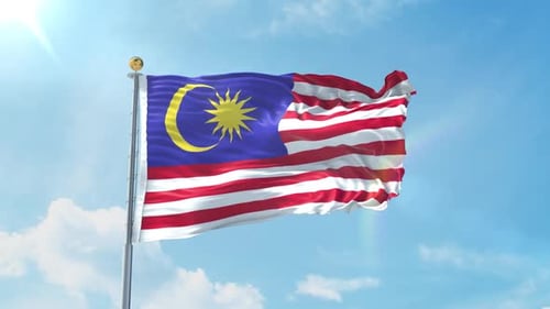 Malaysia National Flag Waving in Blue Sky