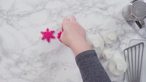 Snowflake Cookie Cutter Shapes in Bright Pink Fondant