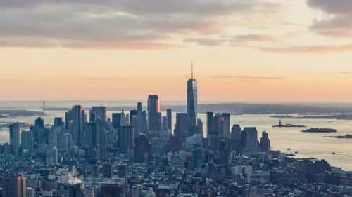 Cinematic And Majestic View Of Manhattan Cityscape, NYC, USA