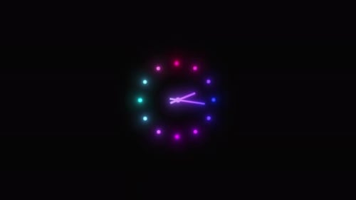 Animated Neon Clock Face with Glowing Ticking Hands