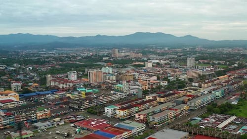 Sunrise aerial view of Tawau town, Sabah