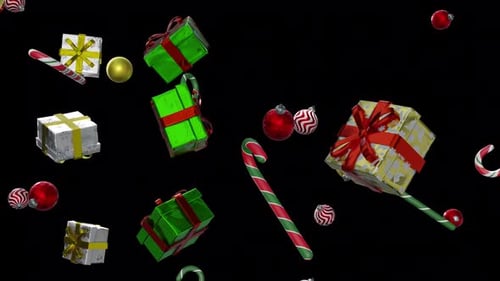 Christmas Presents And Ornaments Falling Loop Animation