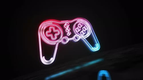 Concepto digital de bucle con símbolos de mando y joystick