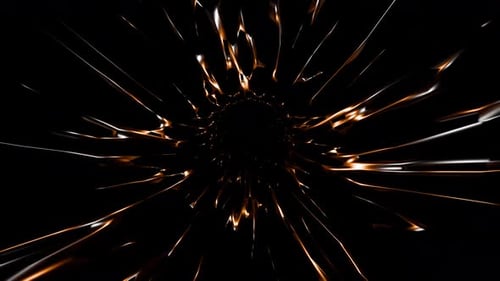 Looped animation of abstract golden tunnel made of liquid metal splashes on a black background