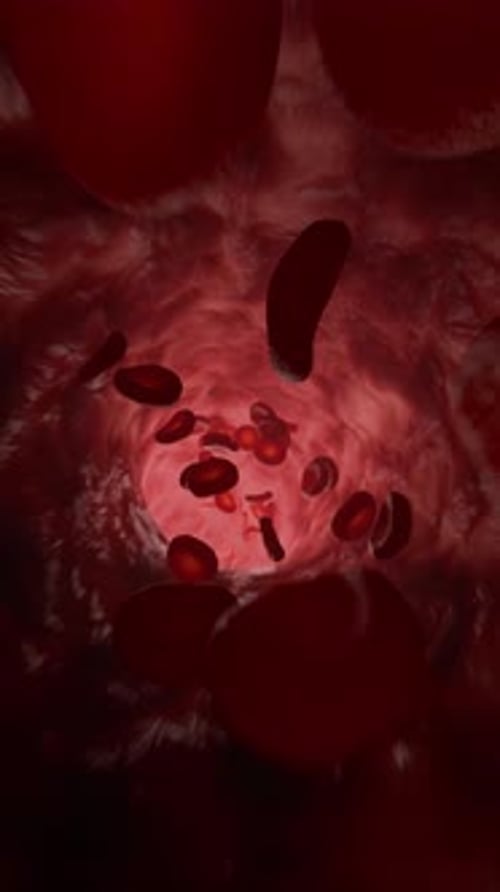 Blood Cells Vertical Flowing Inside Artery Tunnel Medical Circulation Animation. 3D rendering