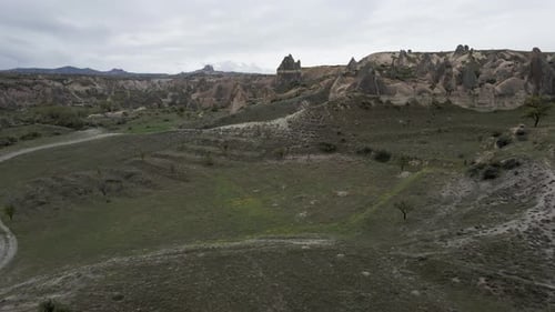 Aerial view of Goreme Valley, Cappadocia, Nevsehir, Turkey.