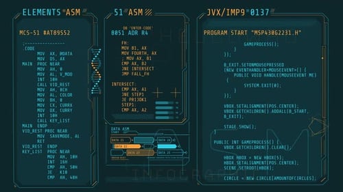 Animated Poster of HUD Interface with Coding Elements