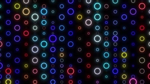 Colorful Circle Animation Randomly Moving And Blinking On Dark Background, Animation Of Digital Glo