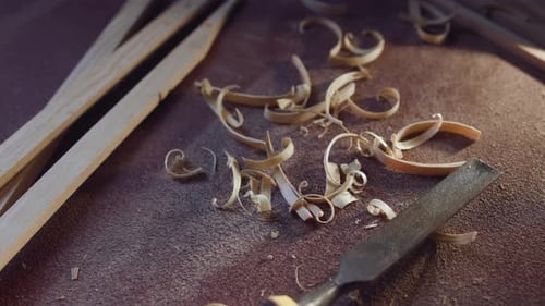 Woodworking Tools with Wood Shavings and Chisel