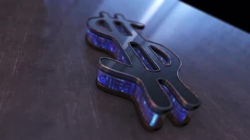 3D Rendering of a Glowing Blue Purple Neon Dollar Sign Object on a Realistic Plane