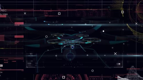 Futuristic Drone Display with High-Tech Digital HUD Elements