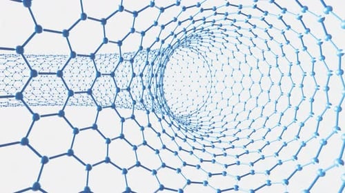 Nanotubos de carbono, nanotecnología, vídeo en bucle, renderizado 3D.