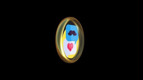 3D Spinning Love Chat Icon with Golden Ring