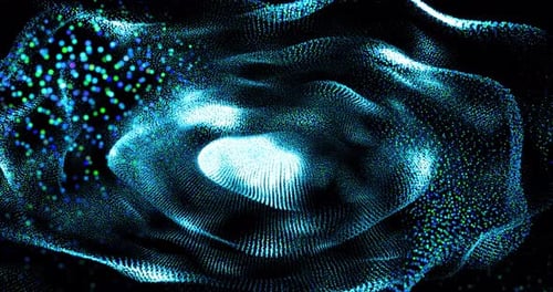 Abstract background with purple moving flying stripes, lines, waves of digital hi-tech smoke particl