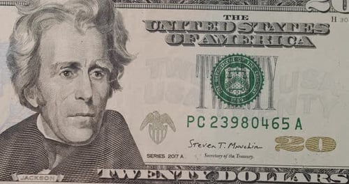 Twenty Dollar Closeup Zoom of 20 USD Bills United States Money