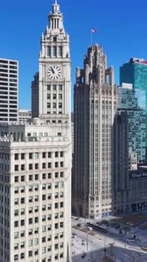 Aerial view of Chicago Riverwalk At Chicago In Illinois United States.