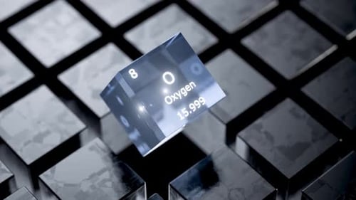 Futuristic Oxygen Element Glowing Cube Display