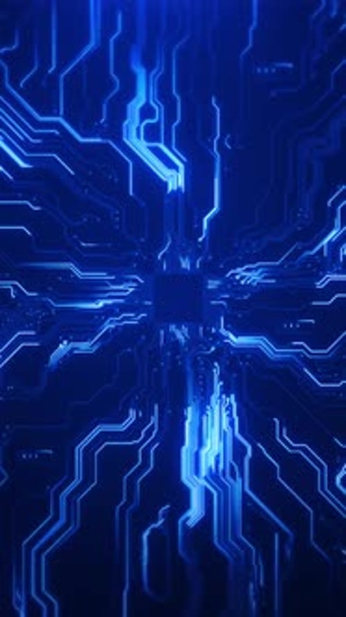 Digitale Technologie, Linienlichteffekte, futuristische Verarbeitung von Leiterplatten. Abstraktes Netz