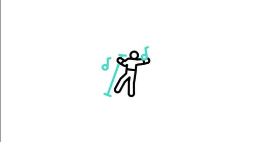 Animated Stick Figure Singer with Microphone and Music Notes