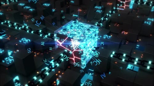 AI and 5G Data Network: Interconnected Futuristic Digital Cube Animation