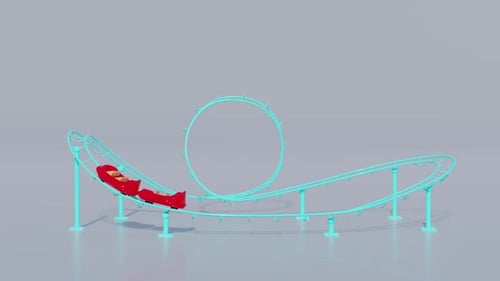 3D Rendering of Roller Coaster with Loop and Red Car