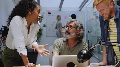 In the Modern Office Diverse Group of Colleagues Have Meeting Develop Strategy Discuss Project