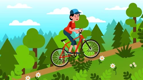 Woman Riding Bicycle Uphill in Forest