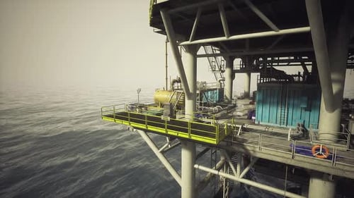 Industrial Offshore Platform Showcasing Safety Measures and Hazard Prevention