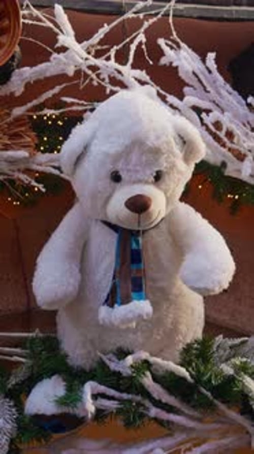 Teddy Bear Ornament Closeup Teddy Bear Ornament on Christmas Tree Christmas Mood Christmas Tree is