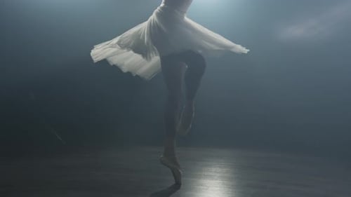 Graceful Ballerina Dancing Elegantly in a Misty Studio