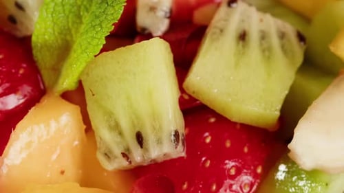 Close-up of colorful fresh fruit salad