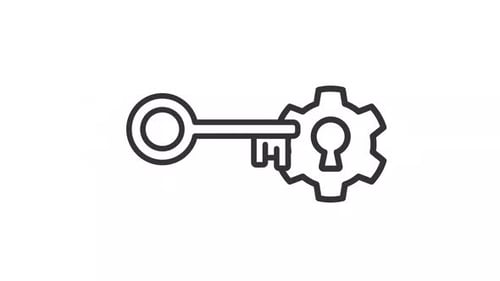Animated Key and Gear Icon Representing Solution and Security