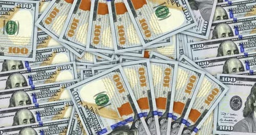 Dollar 100 banknotes in a fan mosaic pattern loop