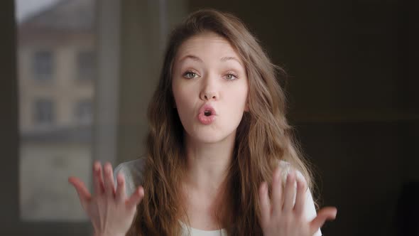 Closeup Young Caucasian Angry Indignant Woman Standing Indoor Resents ...