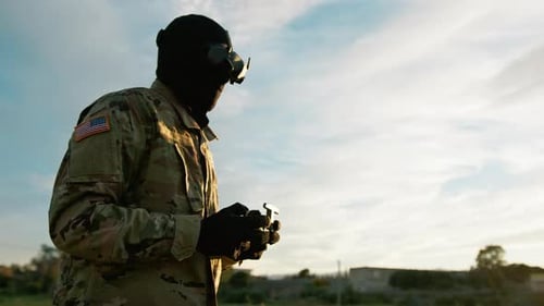 American Army Man Pilots a Defense AntiEspionage Drone