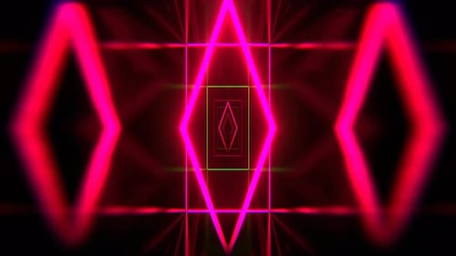 Pink And Green Corridor With Neon Frames Background Vj Loop I 4K